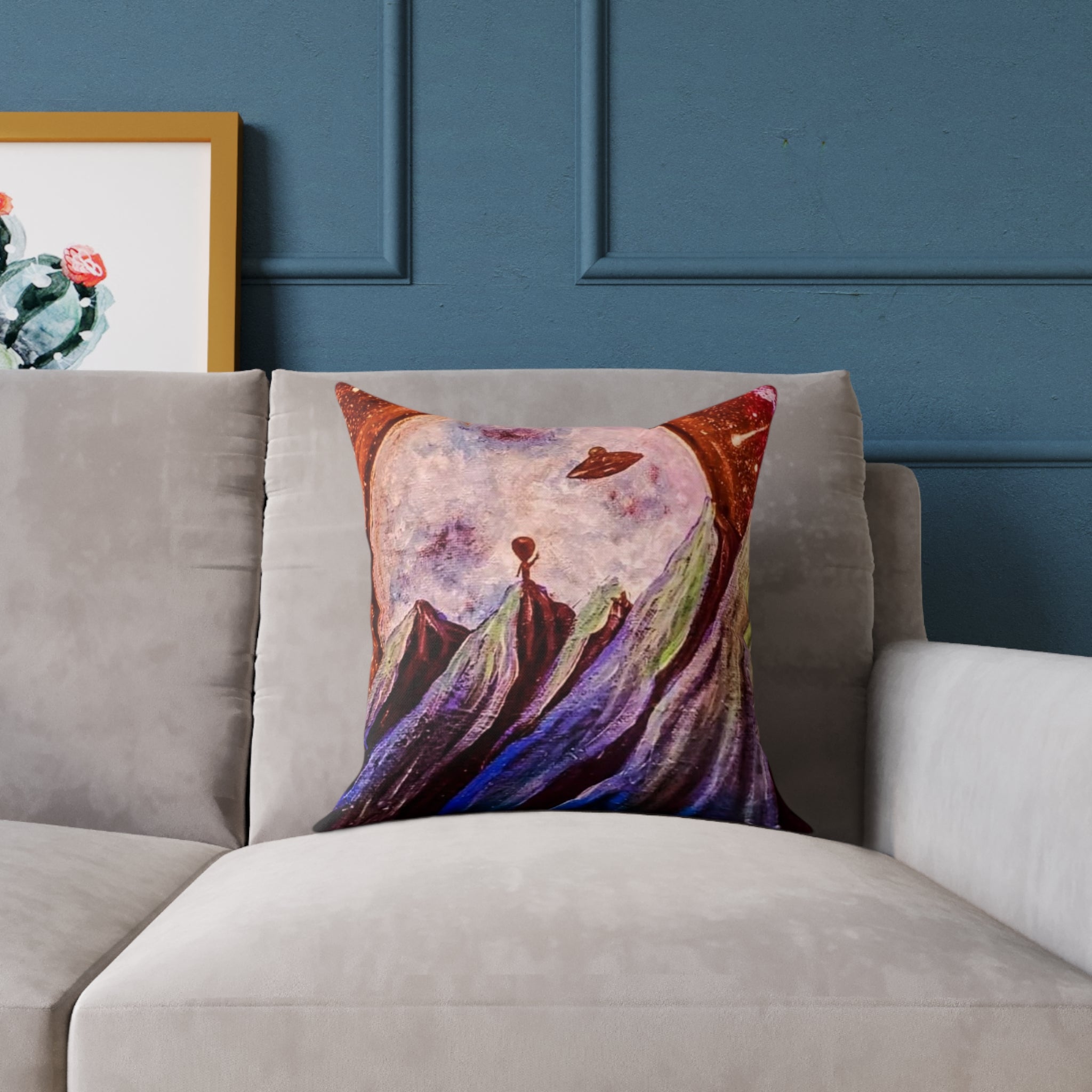Cosmic Voyager Pillow — Abstract Space Art Square Throw Pillow