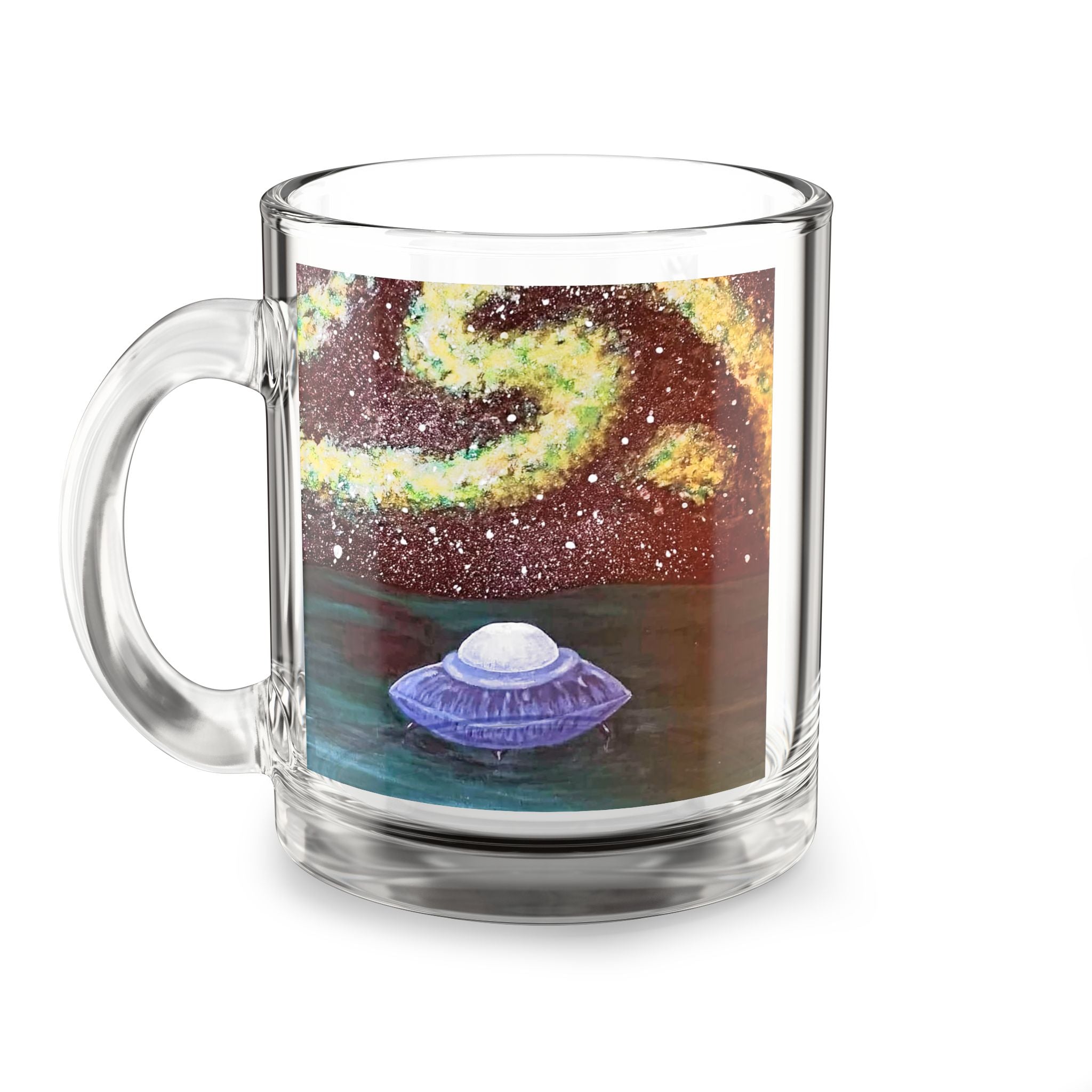 Cosmic Dreams Glass Mug | 10oz | Galaxy Art Beverage Cup, Coffee Lover Gift, Starry Night, Space Enthusiast, Unique Home Decor