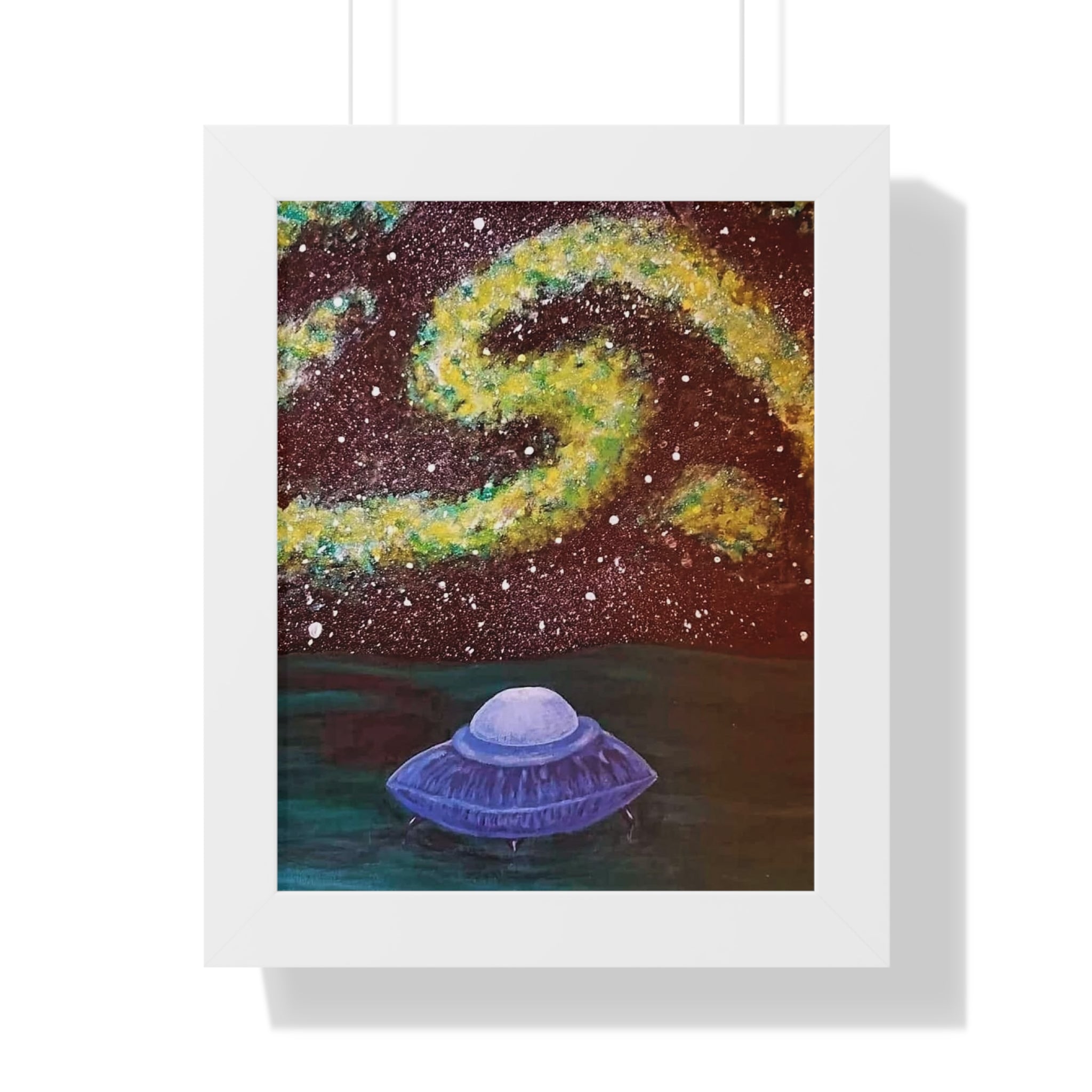 Framed Poster — Cosmic UFO Art Print (Galaxy Swirl Night Sky)
