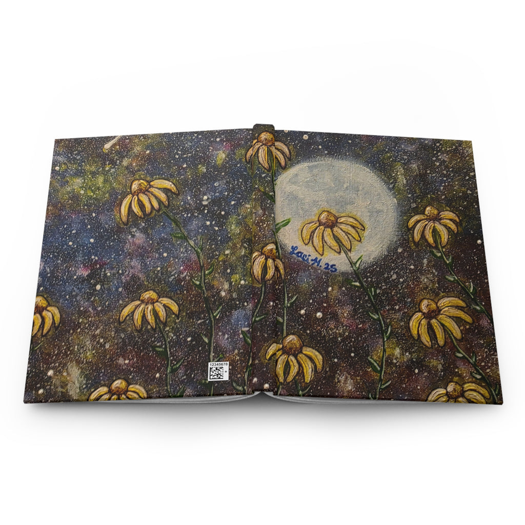 Moonlit Daisies Hardcover Journal — Floral Night Sky Notebook