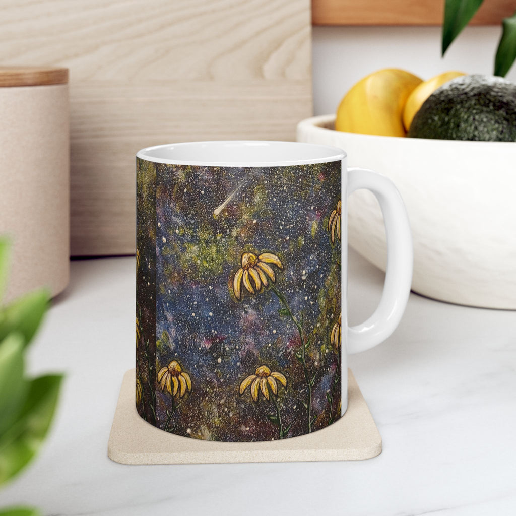 Moonlit Wildflower Mug — Floral Night Sky Ceramic Coffee Cup (11oz, 15oz)