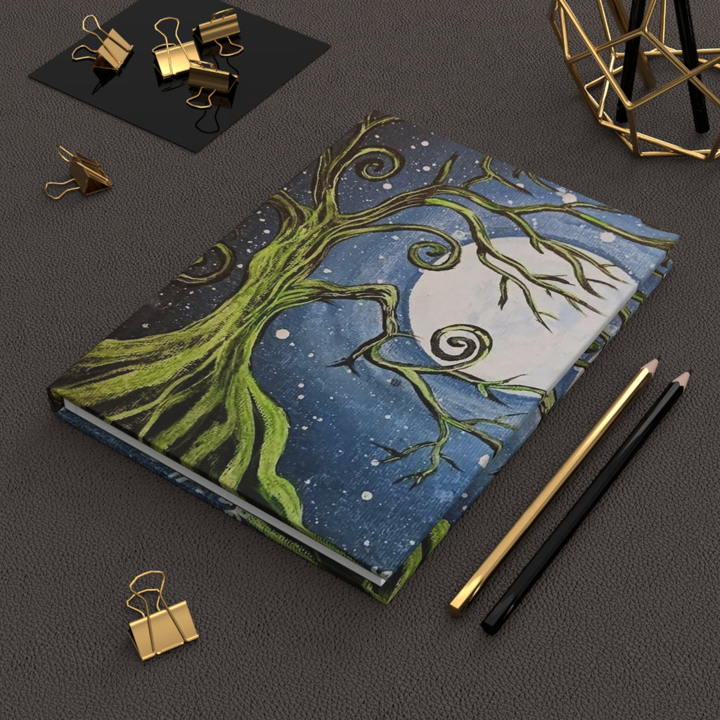 Moonlit Tree Hardcover Journal — Whimsical Night Sky Sketchbook