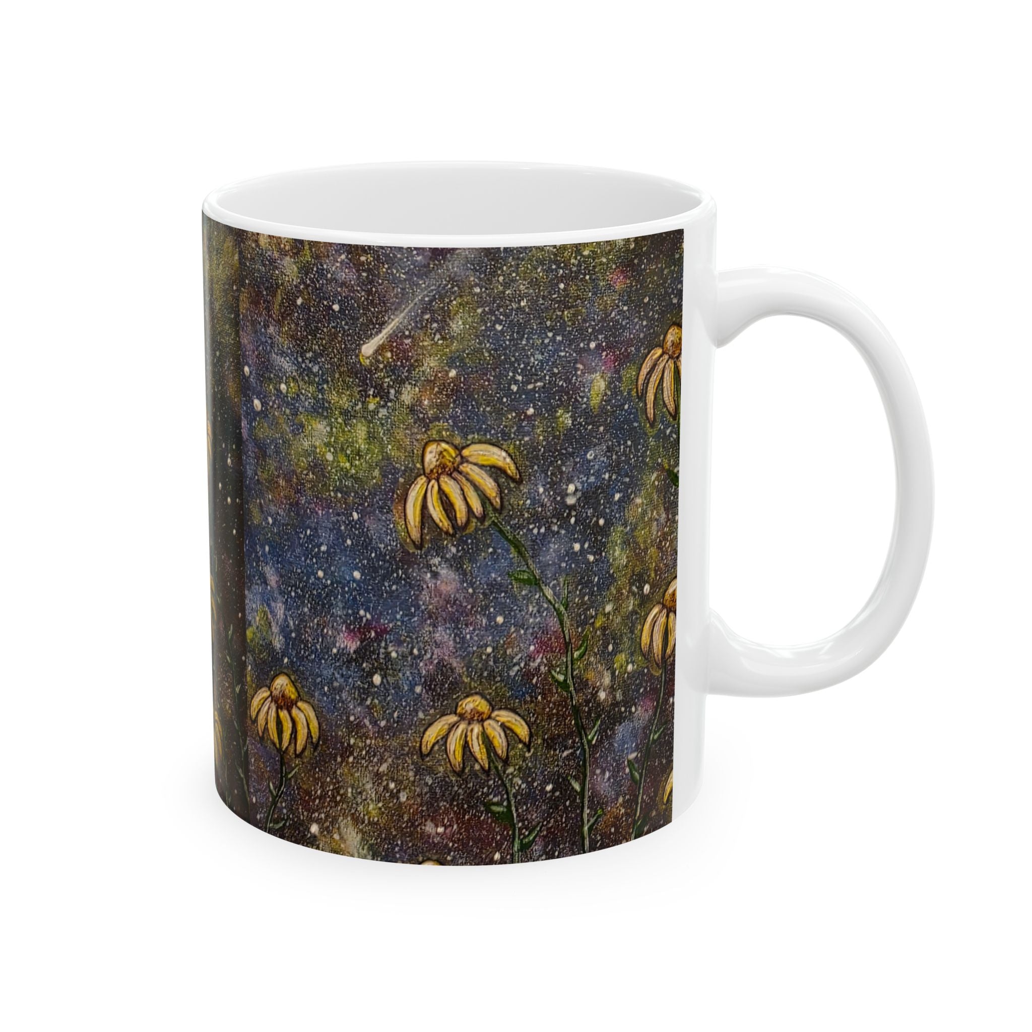 Moonlit Wildflower Mug — Floral Night Sky Ceramic Coffee Cup (11oz, 15oz)