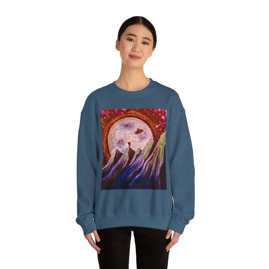 Cosmic Adventure Crewneck Sweatshirt - Unisex Heavy Blend, Galaxy Art, Starry Night Fashion, Space Lover Gift, Cozy Casual Wear