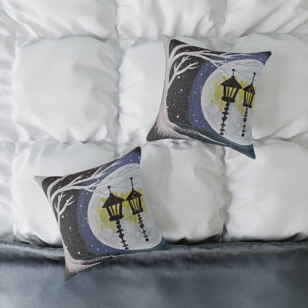 Moonlit Streetlamp Decorative Pillow