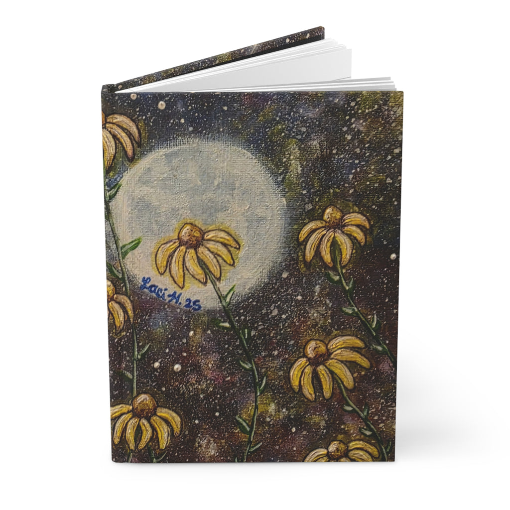 Moonlit Daisies Hardcover Journal — Floral Night Sky Notebook