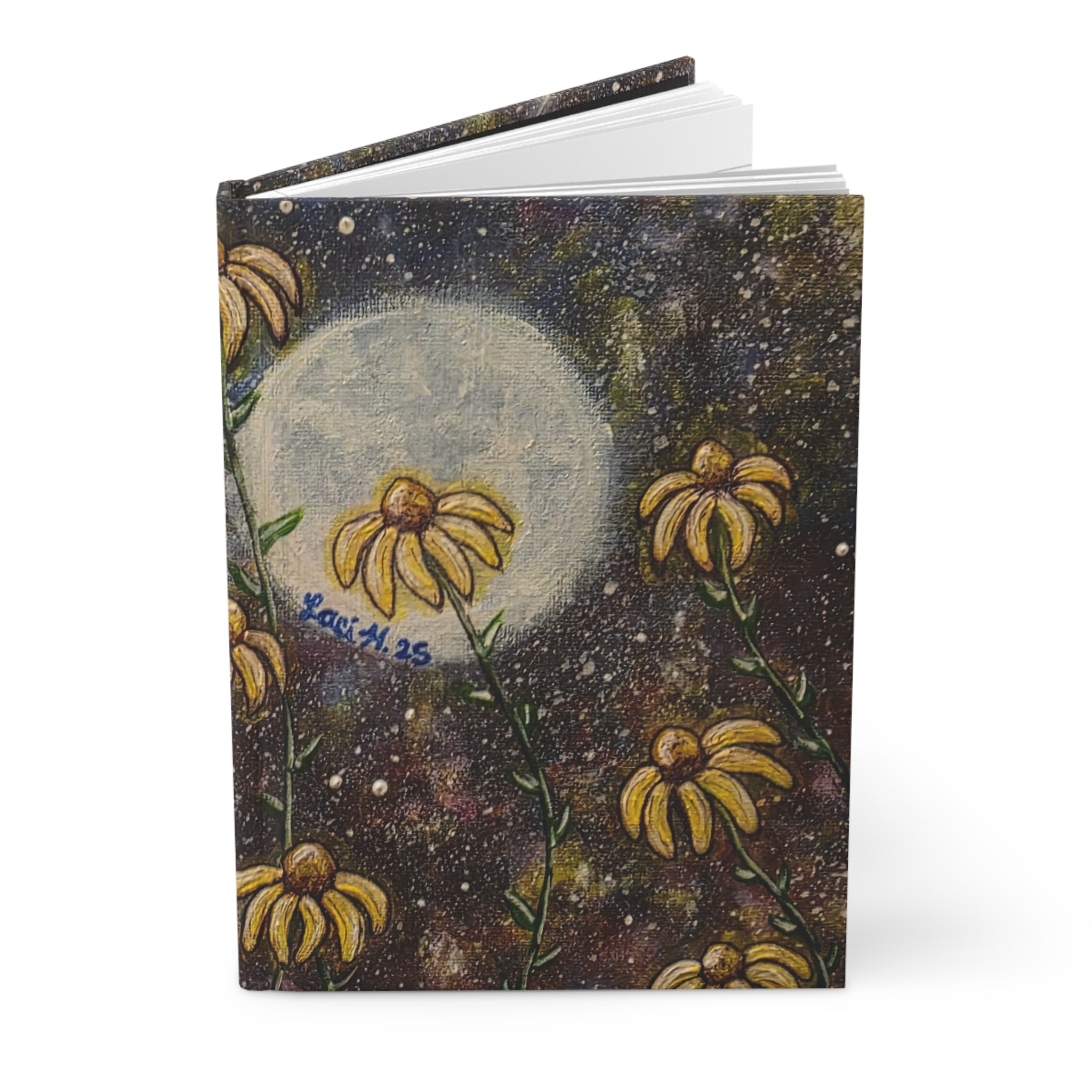 Moonlit Daisies Hardcover Journal — Floral Night Sky Notebook