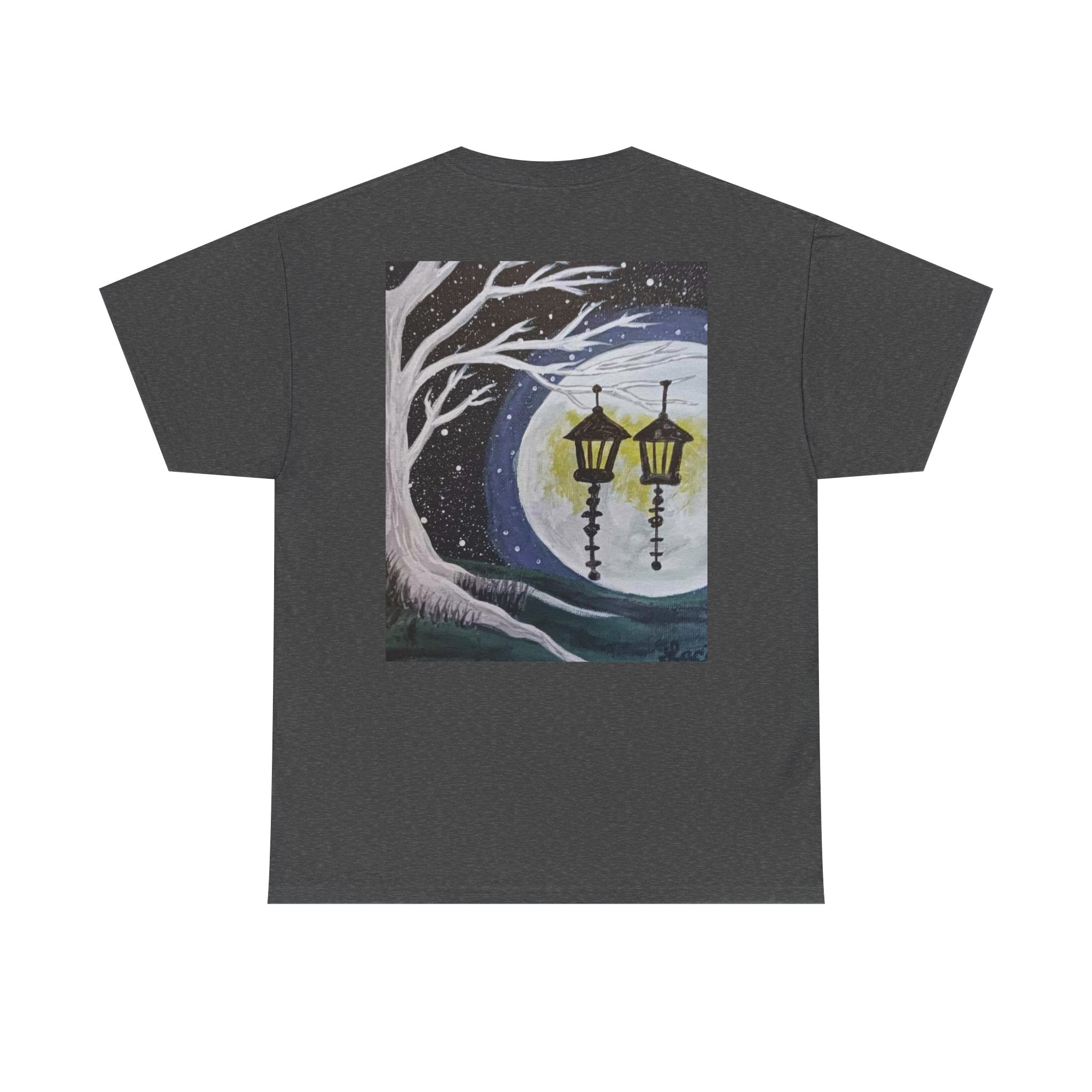 Ethereal Moonlight Tee, Unisex Heavy Cotton Tee, Night Sky Shirt, Nature Lover Apparel, Mystic Tree Top, Gift for Stargazers