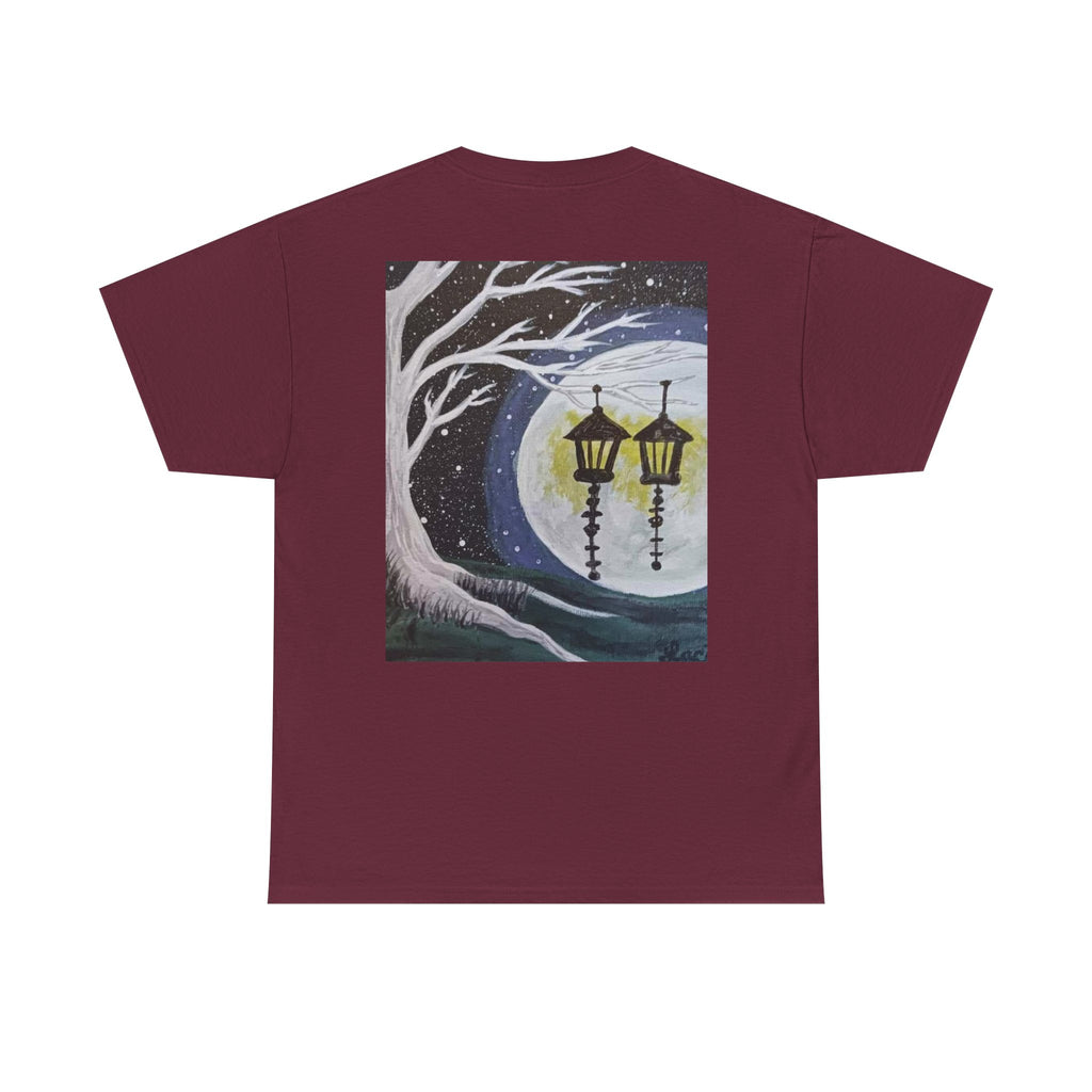Ethereal Moonlight Tee, Unisex Heavy Cotton Tee, Night Sky Shirt, Nature Lover Apparel, Mystic Tree Top, Gift for Stargazers