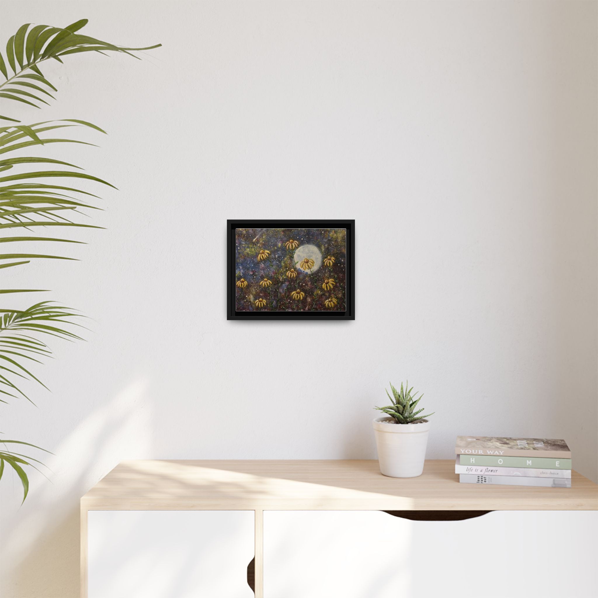 Framed Matte Canvas Print — Moonlit Black-Eyed Susans Art