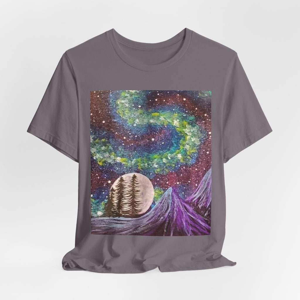 Galactic Landscape Tee, Cosmic Art T-Shirt, Unisex Graphic Shirt, Nature Lover Gift, Starry Night Top