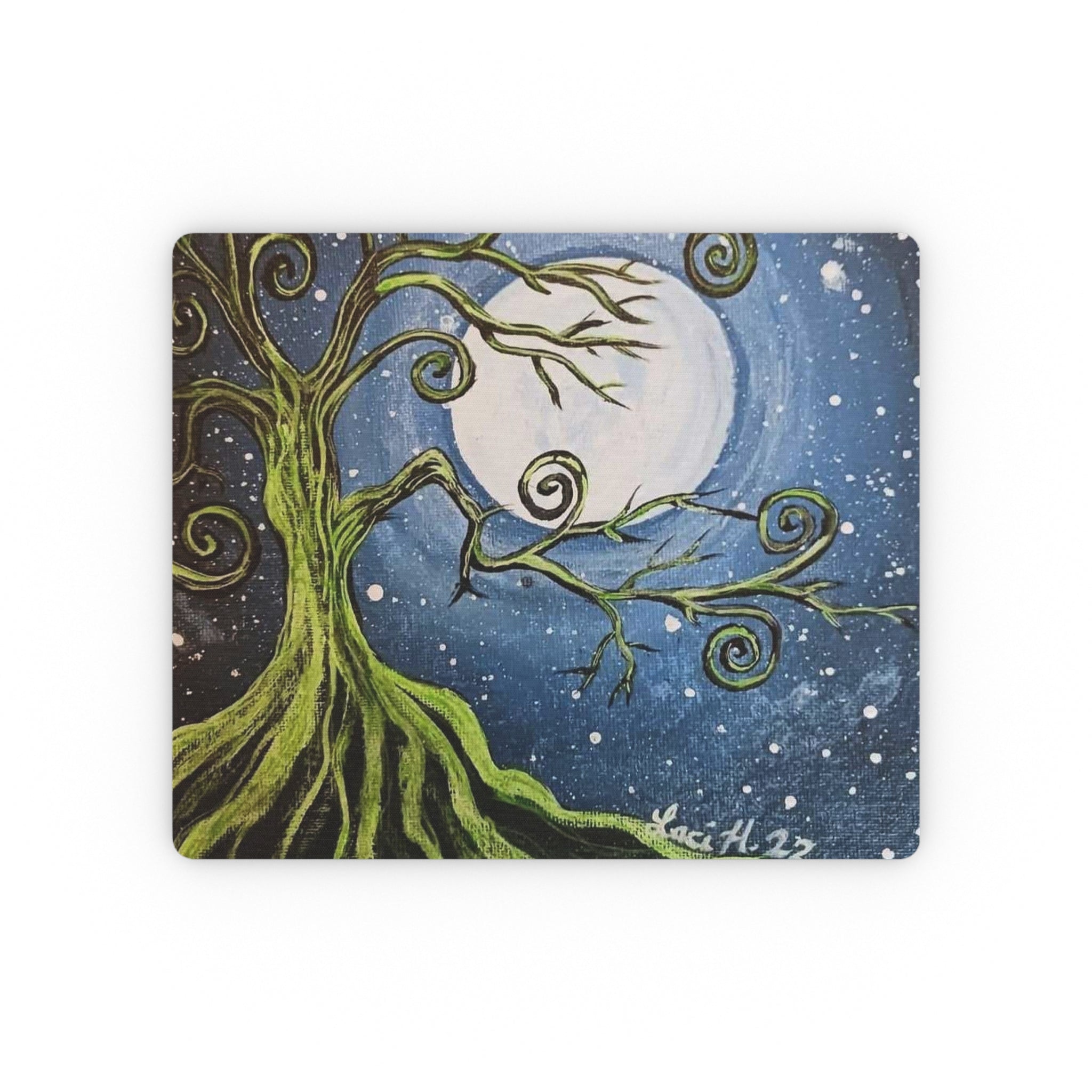 Whimsical Moonlit Tree Rectangular Mouse Pad — Fantasy Night Sky Desk Mat