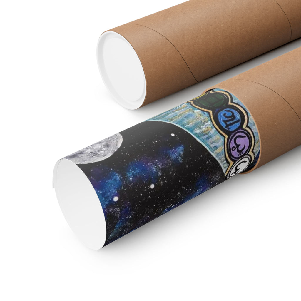 Chakra Pyramid Moon Matte Poster — Cosmic Spiritual Wall Art