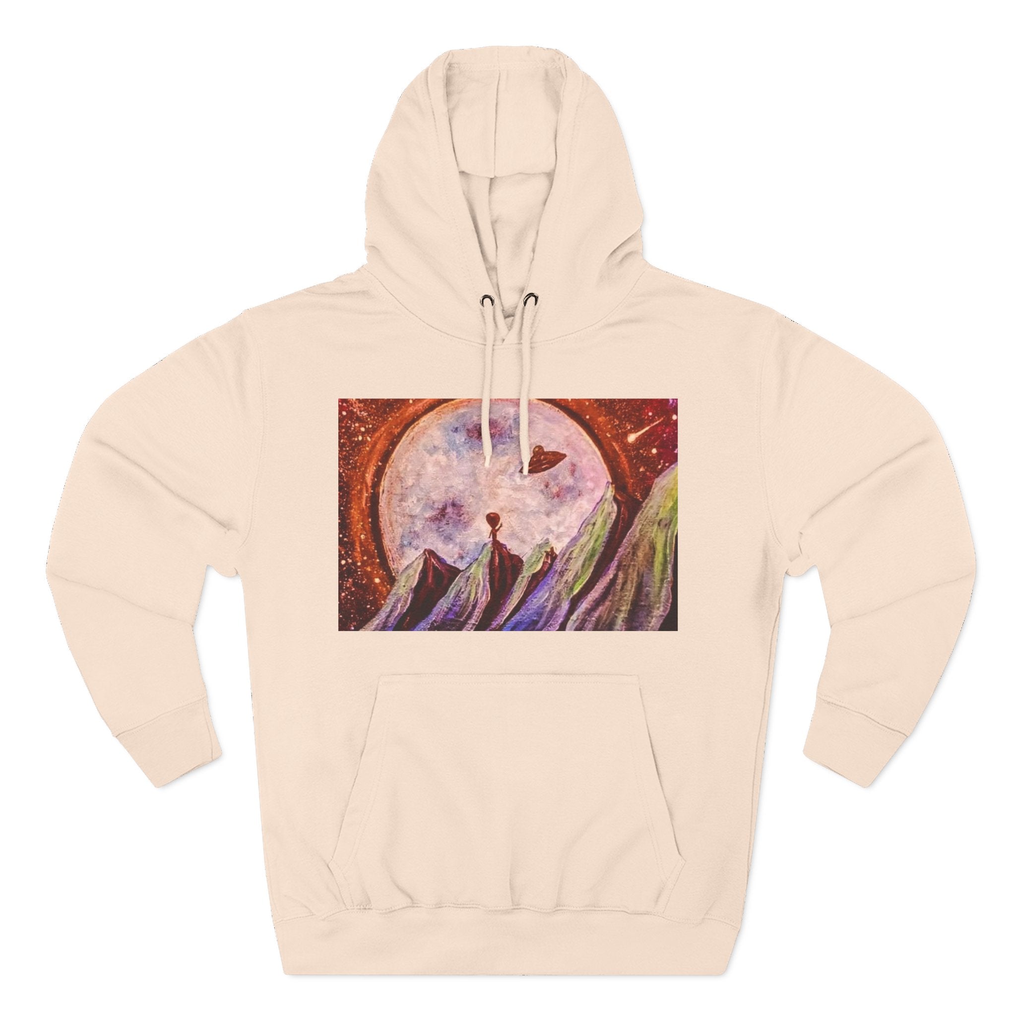 Moonlit Mountain Hoodie — Surreal Nightscape Art Fleece Hoodie