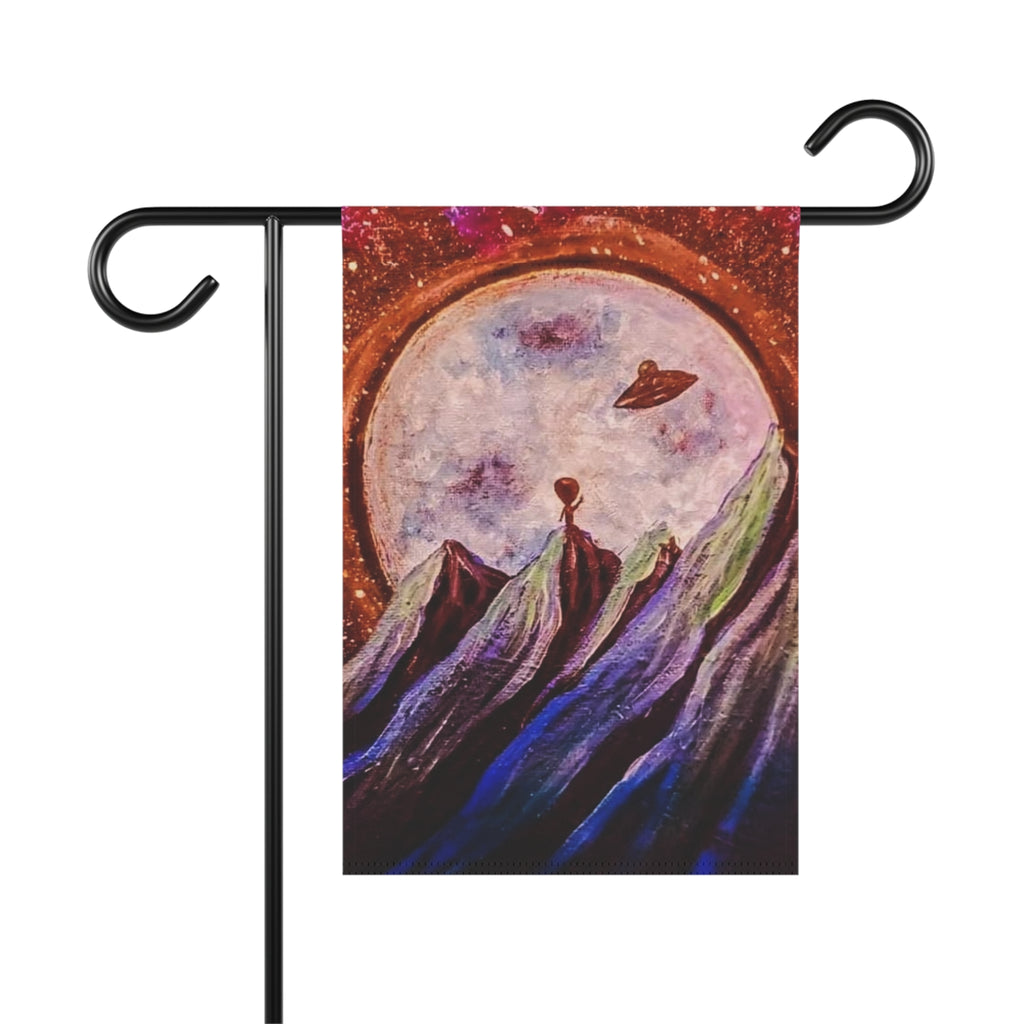 Celestial Garden Banner, Cosmic House Flag, Outdoor Flag Decor, Space Theme Banner, Alien Landscape Garden Flag, Unique Yard Art