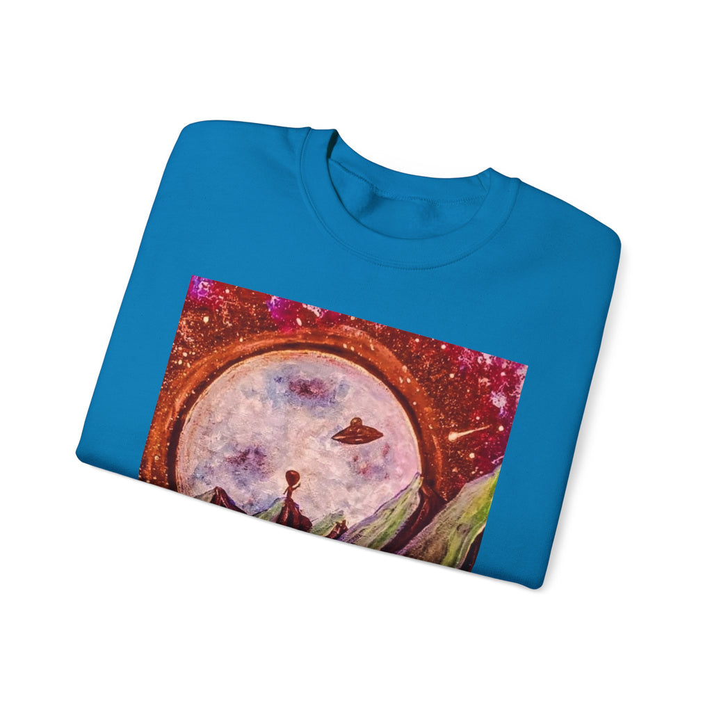 Cosmic Adventure Crewneck Sweatshirt - Unisex Heavy Blend, Galaxy Art, Starry Night Fashion, Space Lover Gift, Cozy Casual Wear