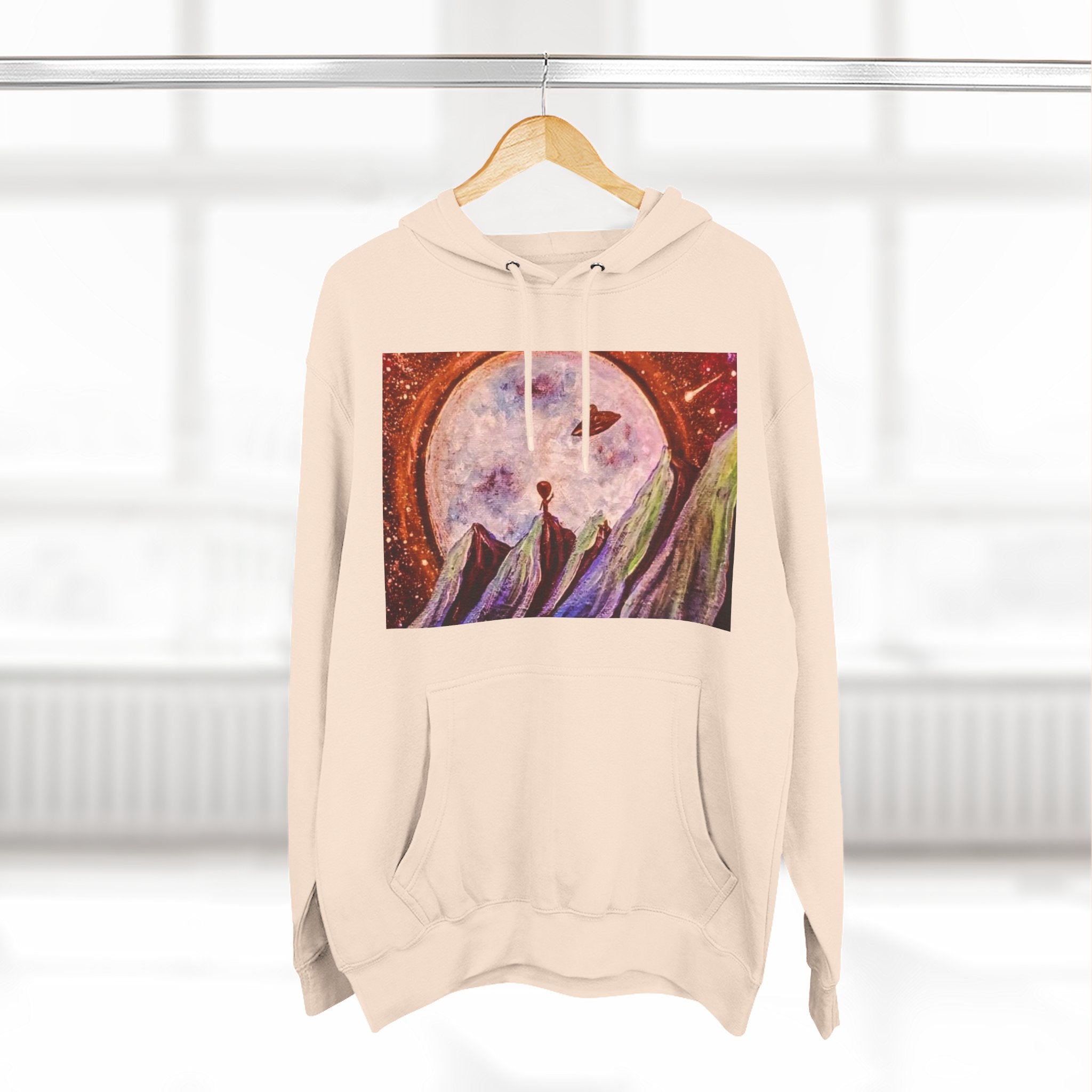 Moonlit Mountain Hoodie — Surreal Nightscape Art Fleece Hoodie