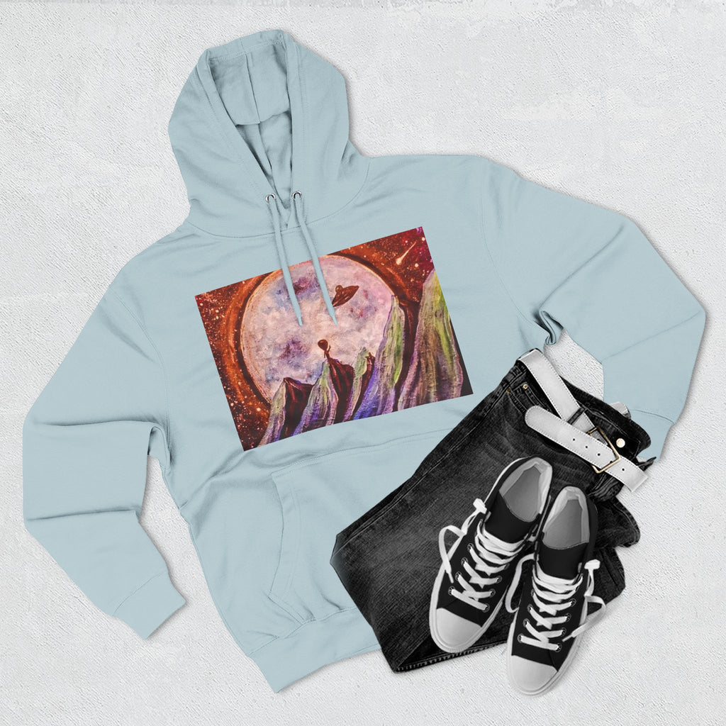 Moonlit Mountain Hoodie — Surreal Nightscape Art Fleece Hoodie