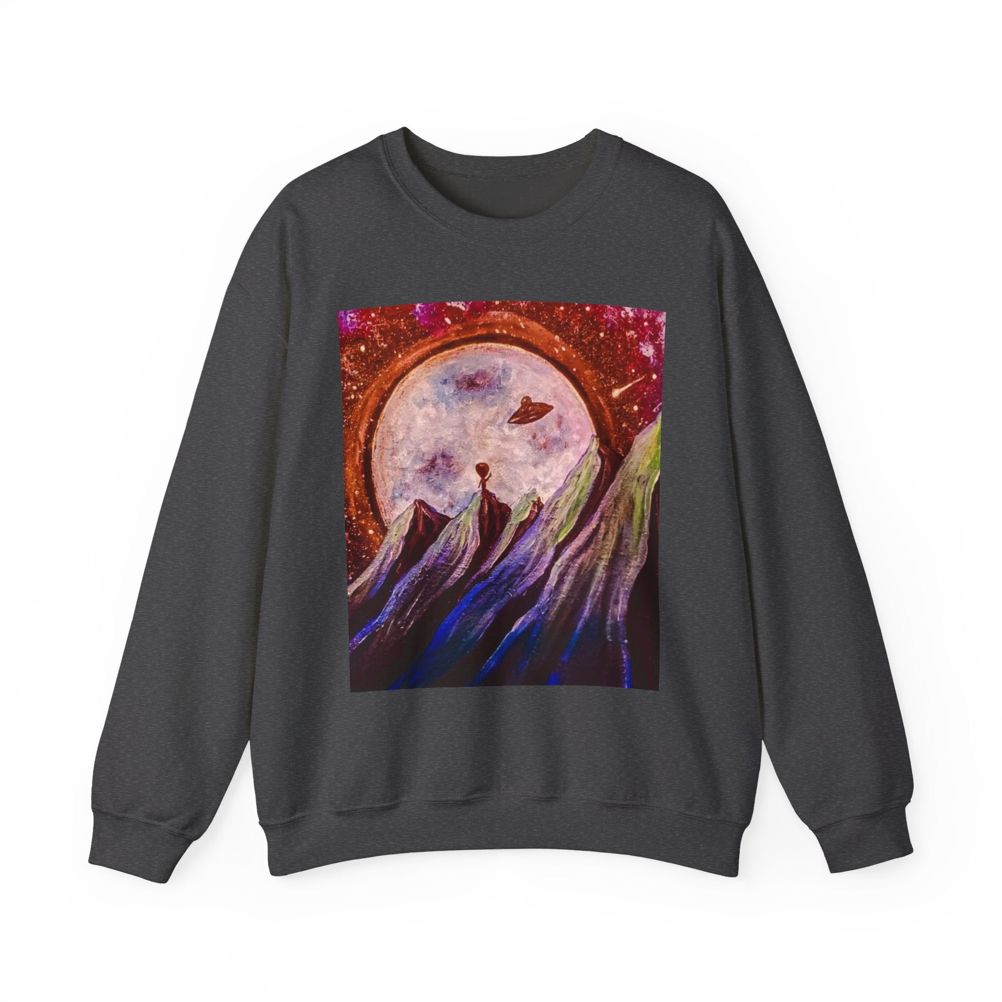 Cosmic Adventure Crewneck Sweatshirt - Unisex Heavy Blend, Galaxy Art, Starry Night Fashion, Space Lover Gift, Cozy Casual Wear