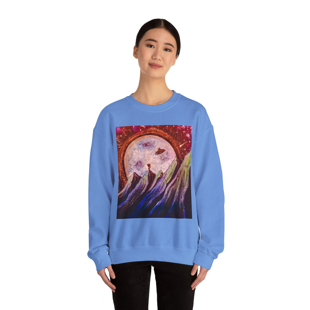 Cosmic Adventure Crewneck Sweatshirt - Unisex Heavy Blend, Galaxy Art, Starry Night Fashion, Space Lover Gift, Cozy Casual Wear
