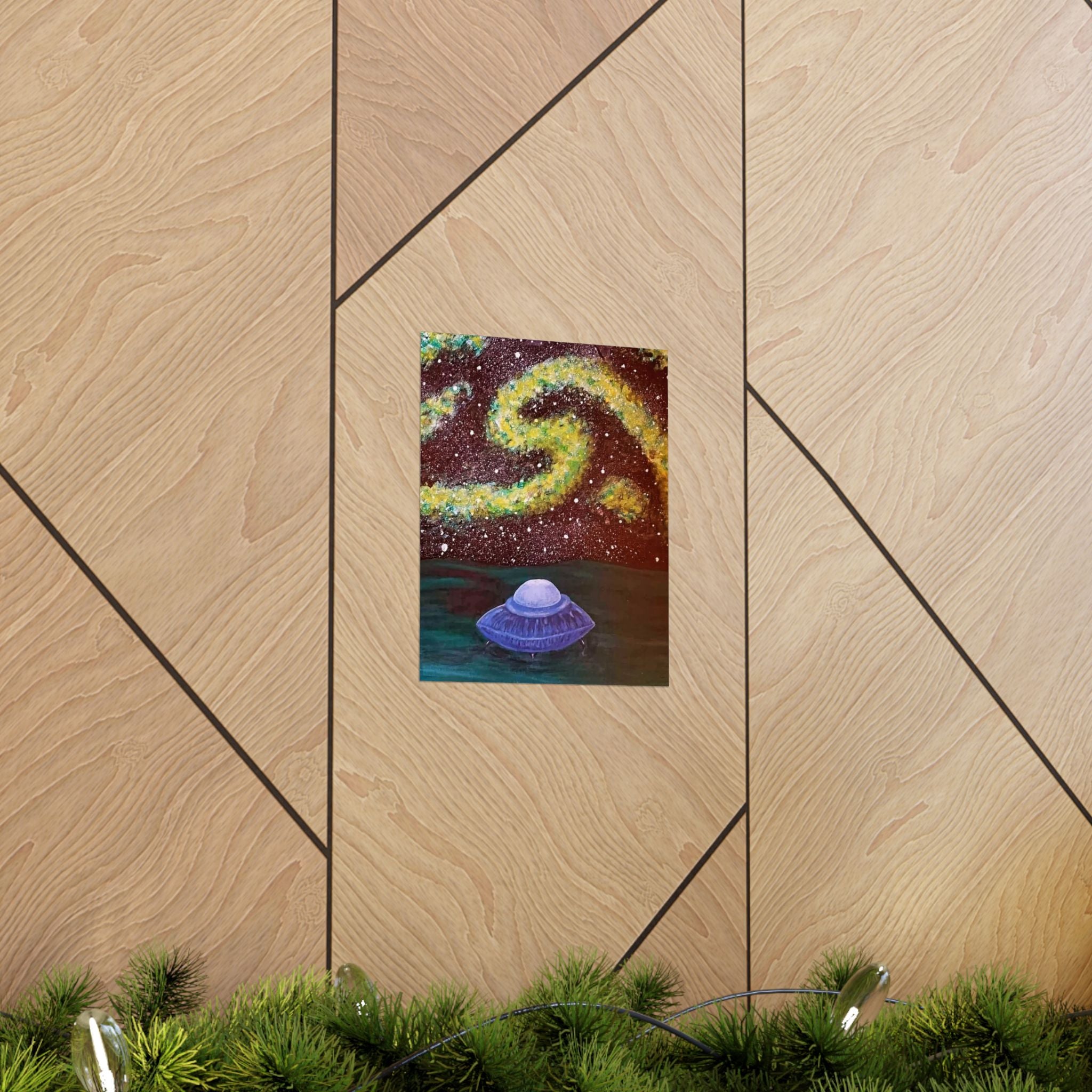 UFO Night Sky Poster — Matte Vertical Sci‑Fi Art Print
