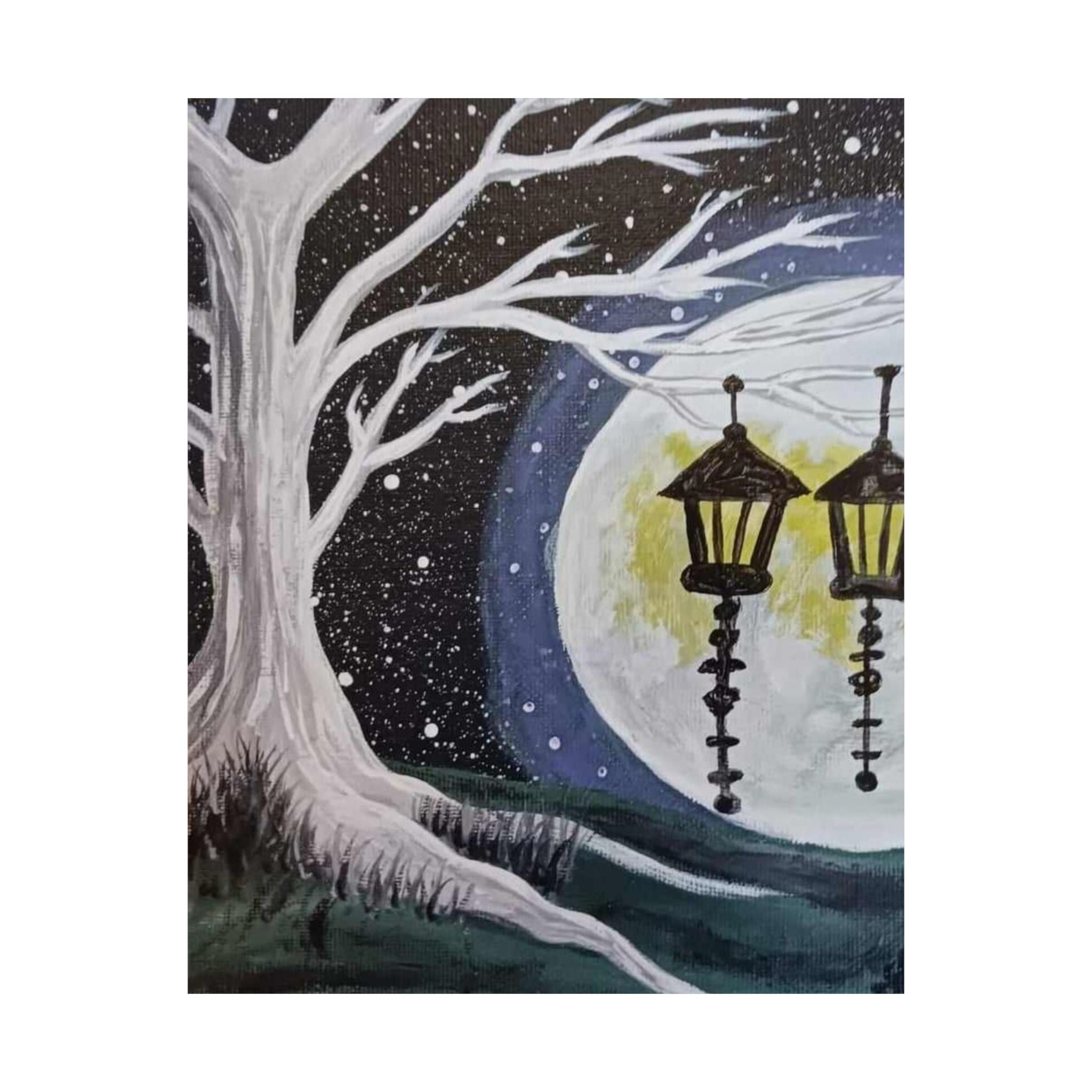 Moonlit Lanterns Matte Poster — Whimsical Night Tree Wall Art