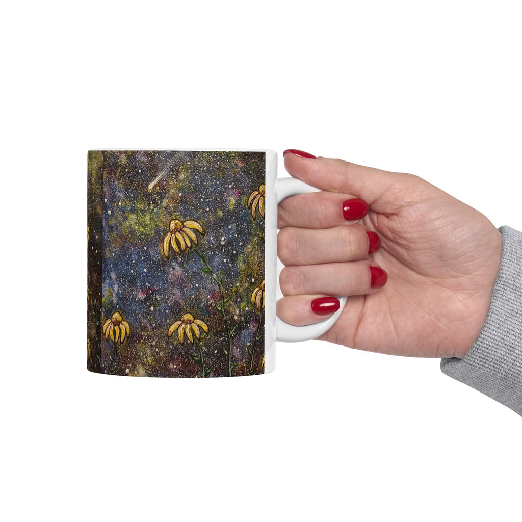 Moonlit Wildflower Mug — Floral Night Sky Ceramic Coffee Cup (11oz, 15oz)
