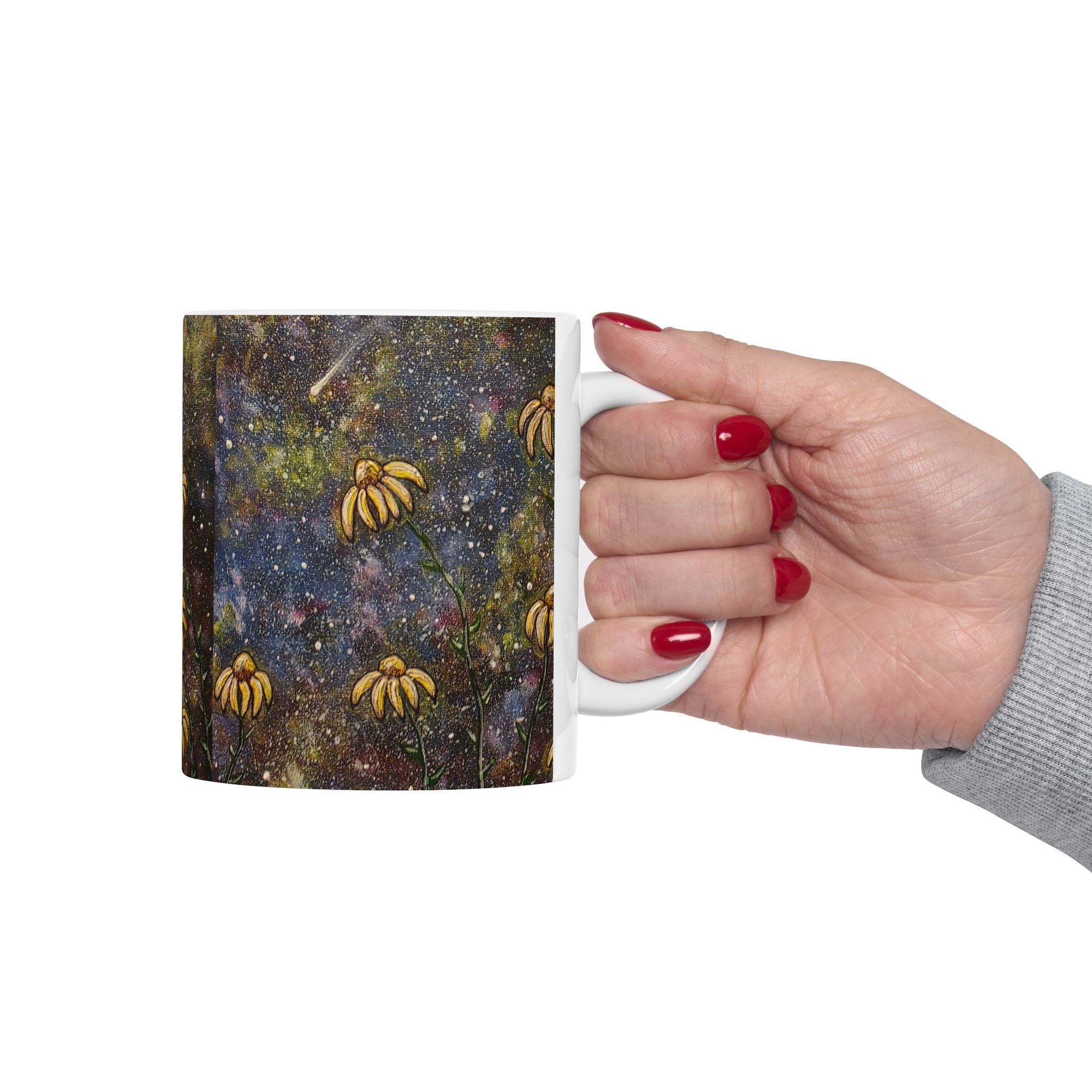 Moonlit Wildflower Mug — Floral Night Sky Ceramic Coffee Cup (11oz, 15oz)