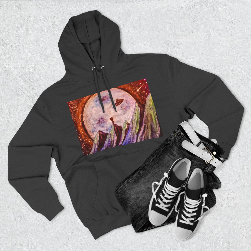Moonlit Mountain Hoodie — Surreal Nightscape Art Fleece Hoodie