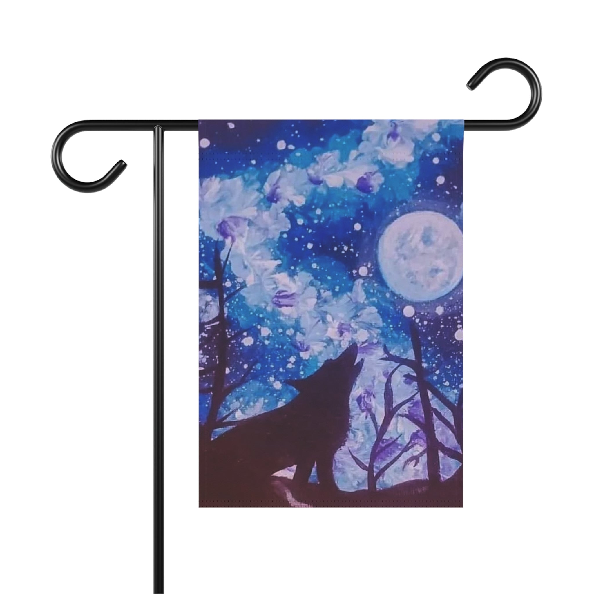 Mystical Wolf Garden Banner, Outdoor Decor, Housewarming Gift, Moonlight Design, Floral Flag, Home & Garden Decoration