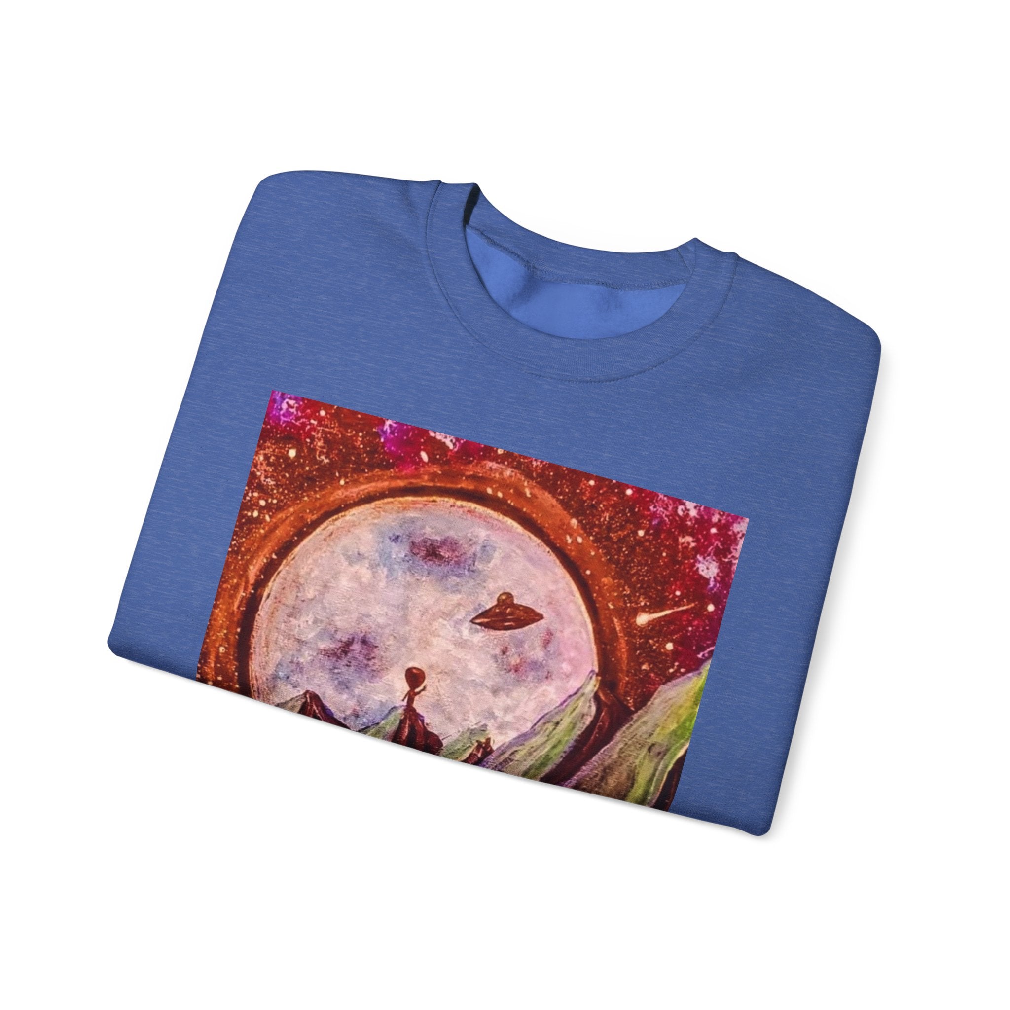 Cosmic Adventure Crewneck Sweatshirt - Unisex Heavy Blend, Galaxy Art, Starry Night Fashion, Space Lover Gift, Cozy Casual Wear