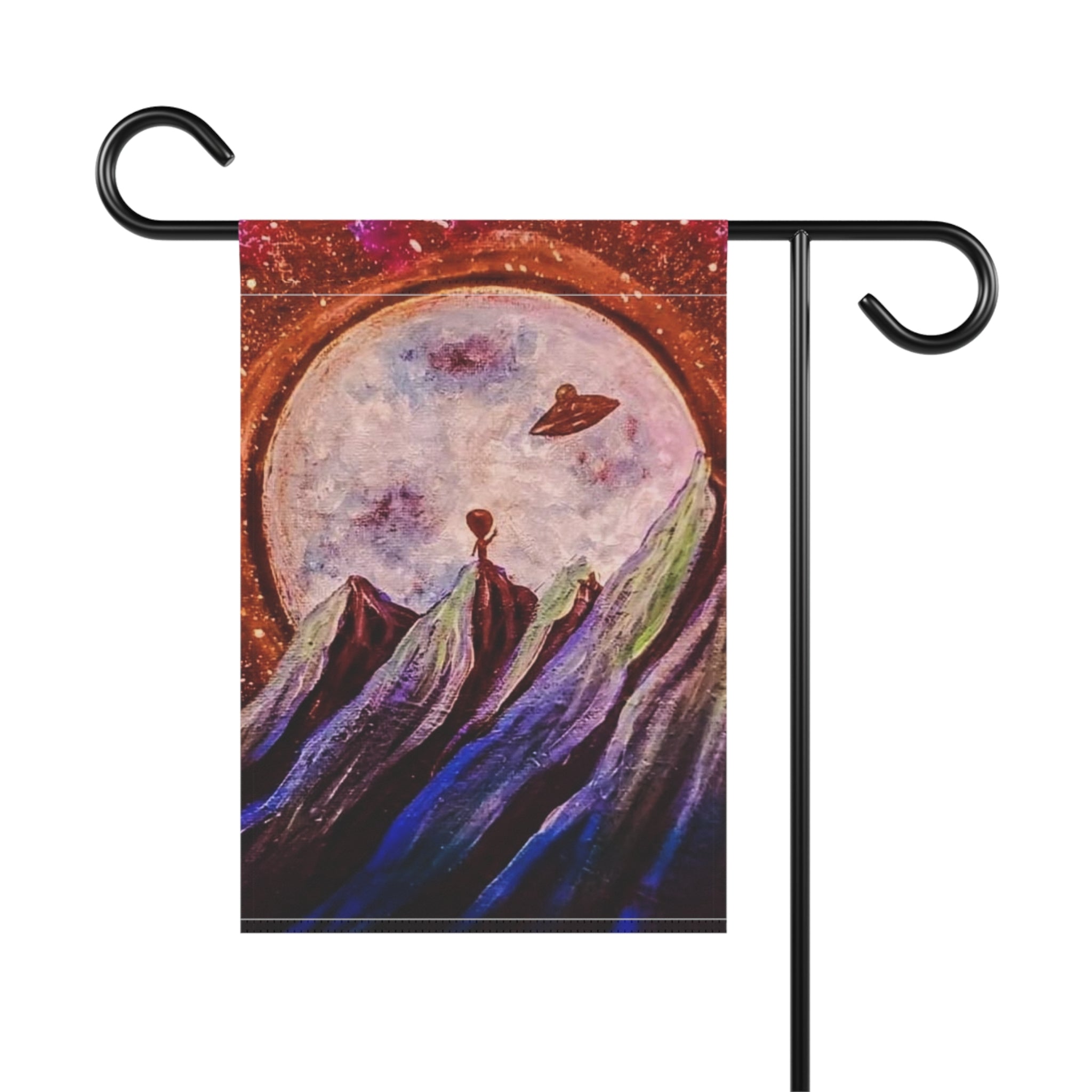 Celestial Garden Banner, Cosmic House Flag, Outdoor Flag Decor, Space Theme Banner, Alien Landscape Garden Flag, Unique Yard Art