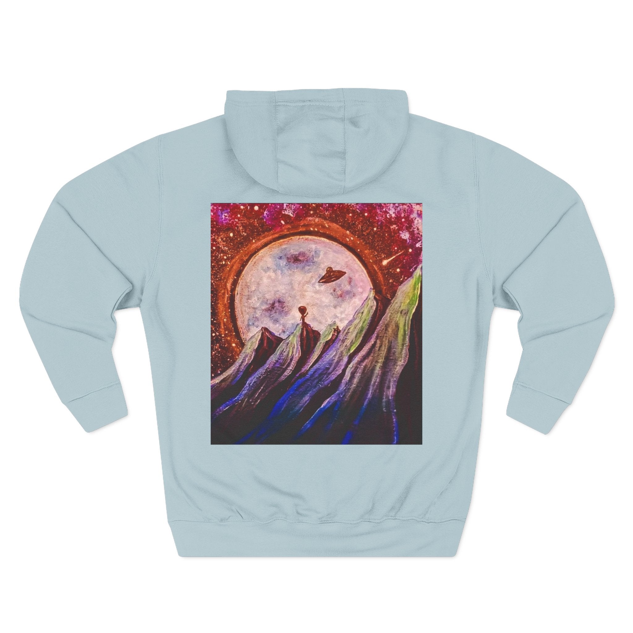 Moonlit Mountain Hoodie — Surreal Nightscape Art Fleece Hoodie
