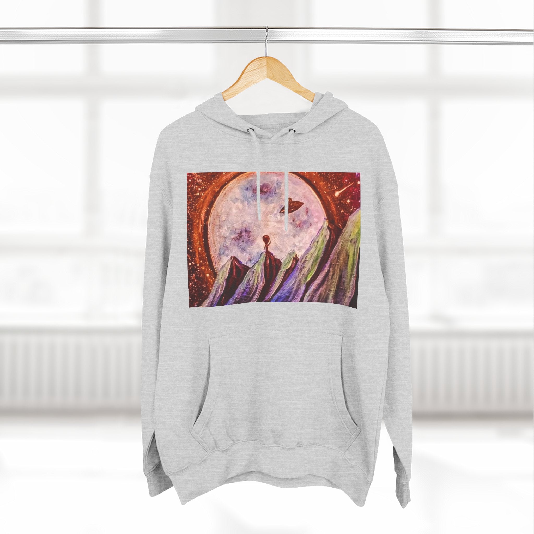 Moonlit Mountain Hoodie — Surreal Nightscape Art Fleece Hoodie