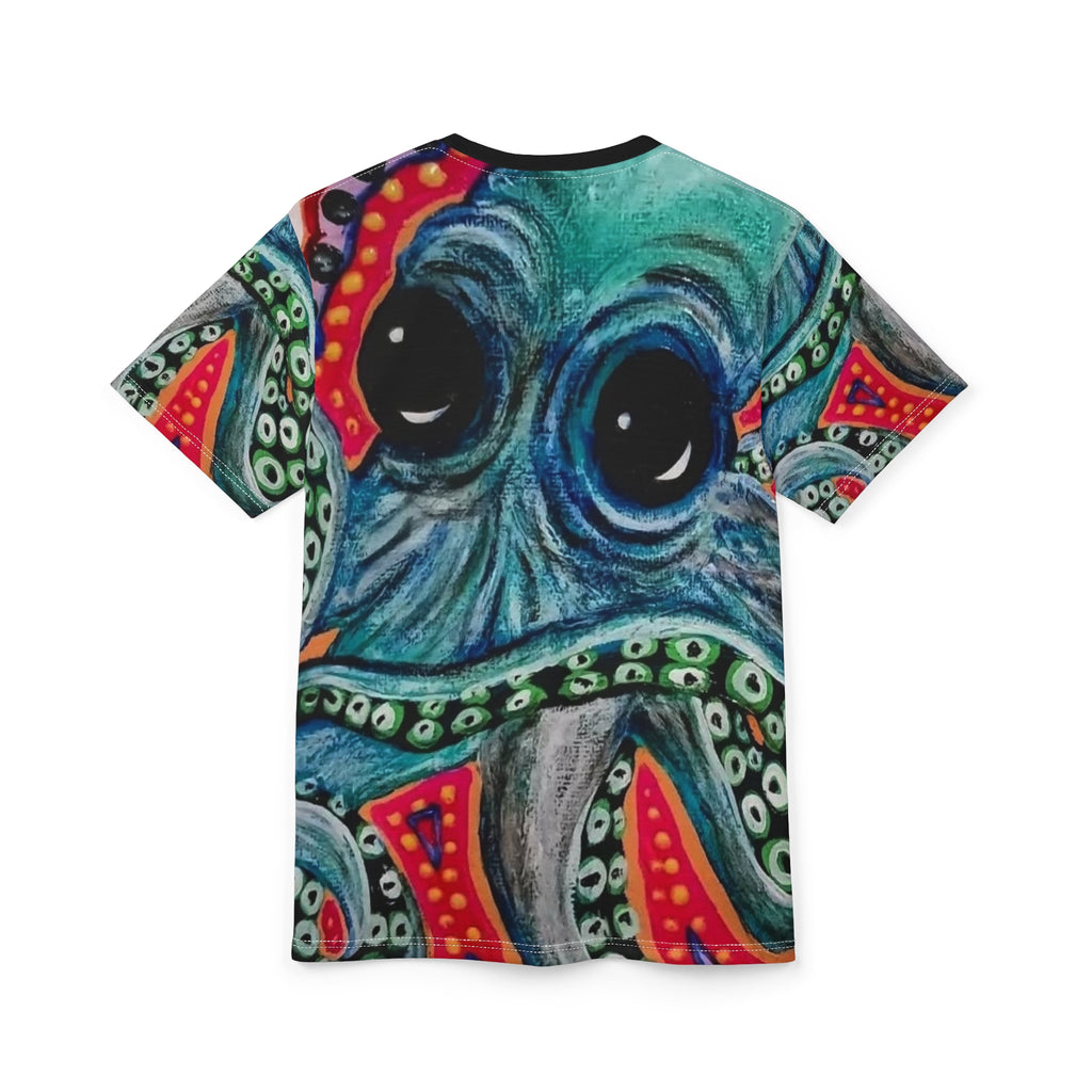Vibrant Octopus Graphic Tee, Unique Unisex T-Shirt, AOP Print, Ocean Lover Gift, Colorful Beachwear, Fun Art Fashion