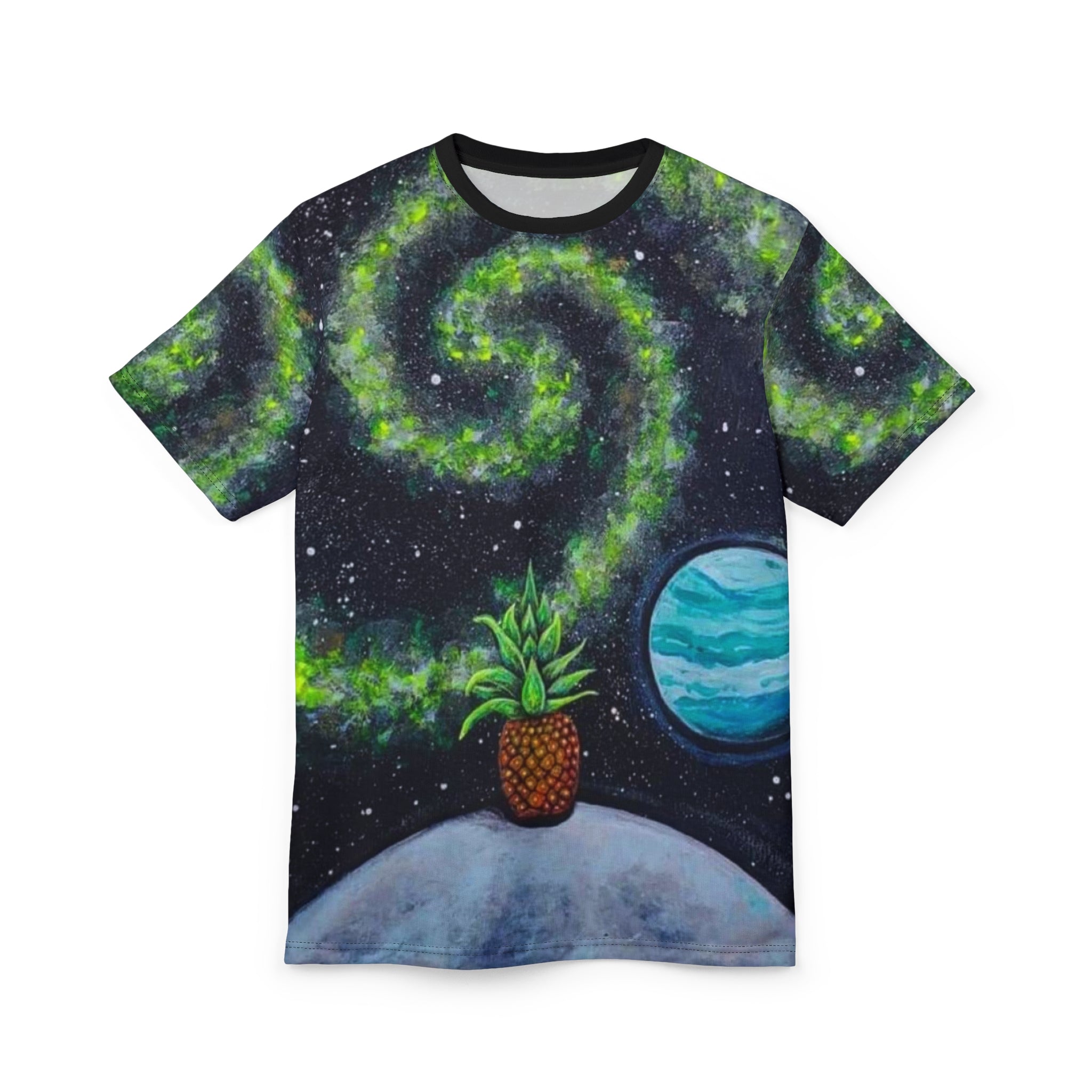 Cosmic Pineapple Unisex Tee, Space Graphic T-Shirt, AOP Tee for Beach Lovers, Galaxy Design Apparel, Unique Astro T-Shirt