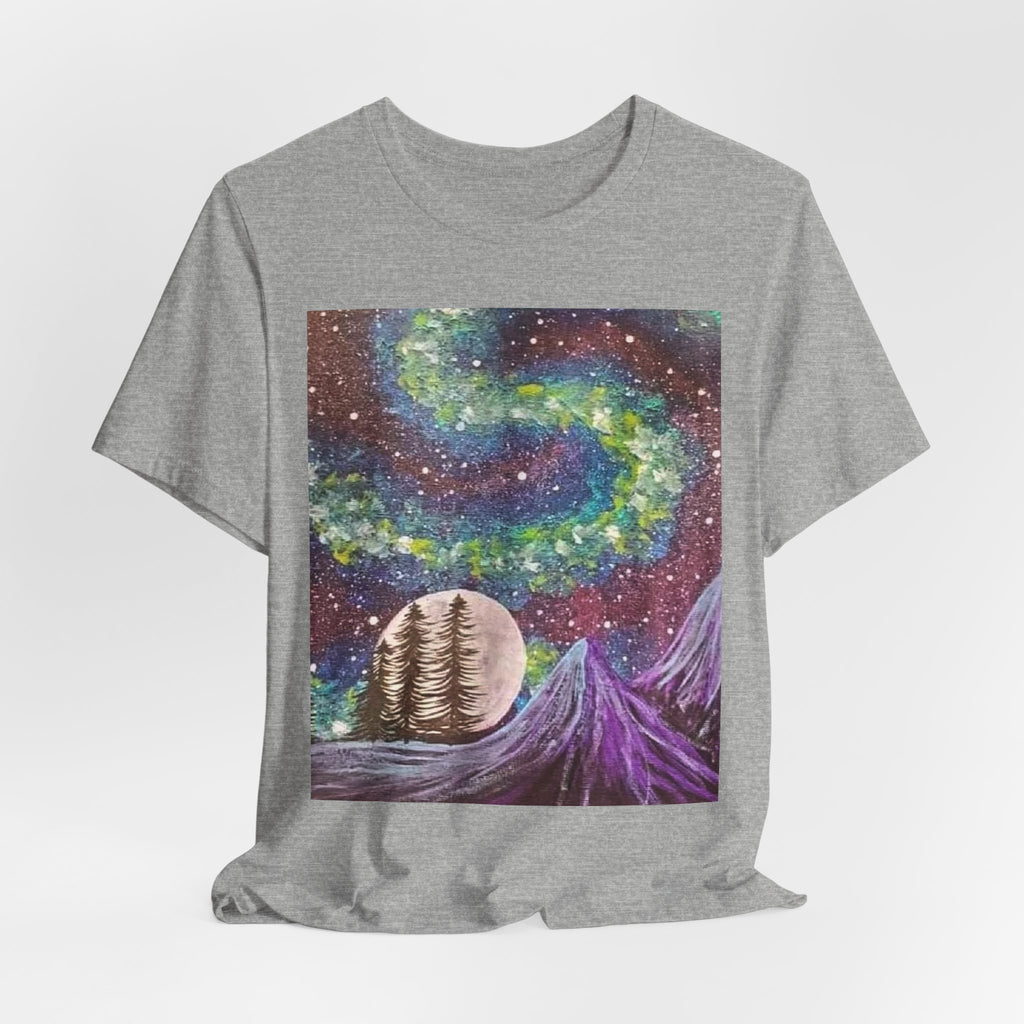 Galactic Landscape Tee, Cosmic Art T-Shirt, Unisex Graphic Shirt, Nature Lover Gift, Starry Night Top