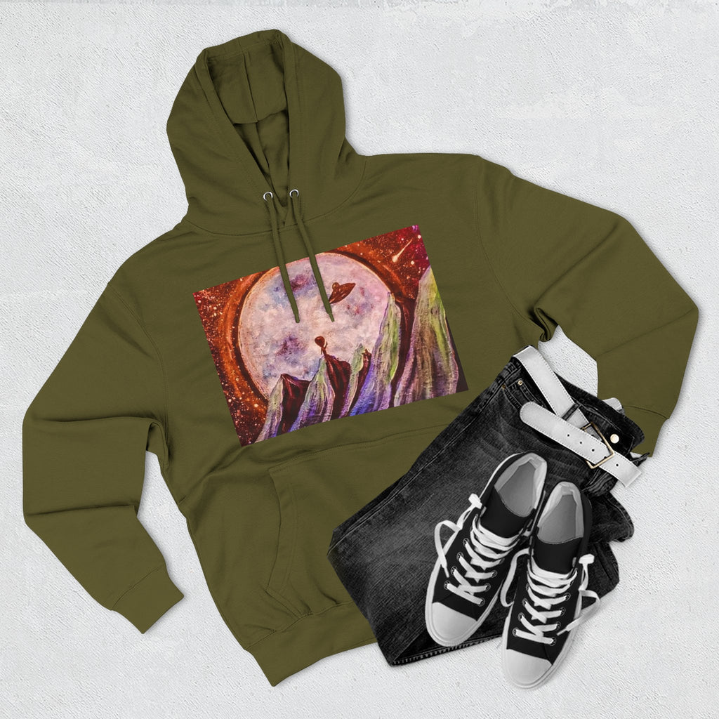 Moonlit Mountain Hoodie — Surreal Nightscape Art Fleece Hoodie