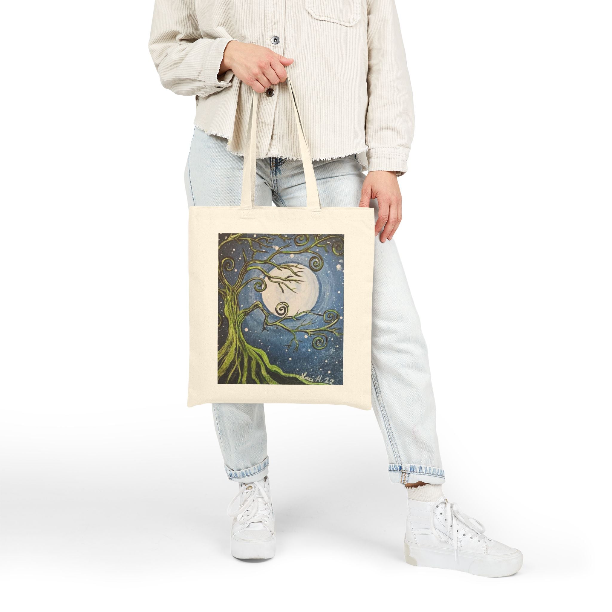 Tote Bag — Whimsical Moonlit Tree Art Canvas Tote
