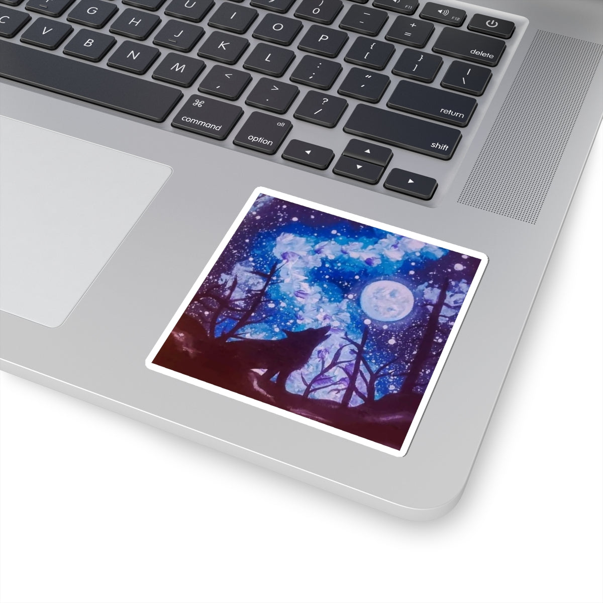 Wolf Howl Night Sky Sticker — Moonlit Galaxy Kiss-Cut Vinyl