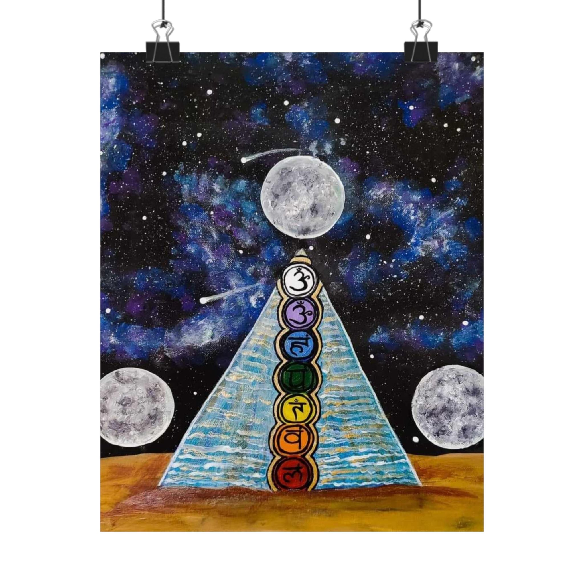 Chakra Pyramid Moon Matte Poster — Cosmic Spiritual Wall Art