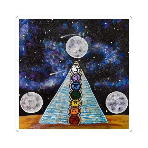 Chakra Pyramid Moonlight Kiss-Cut Sticker — Spiritual Energy, Cosmic Galaxy Design