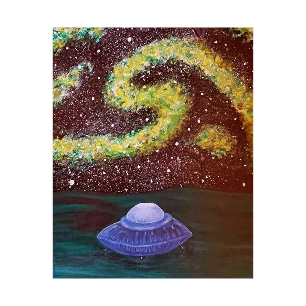 UFO Night Sky Poster — Matte Vertical Sci‑Fi Art Print