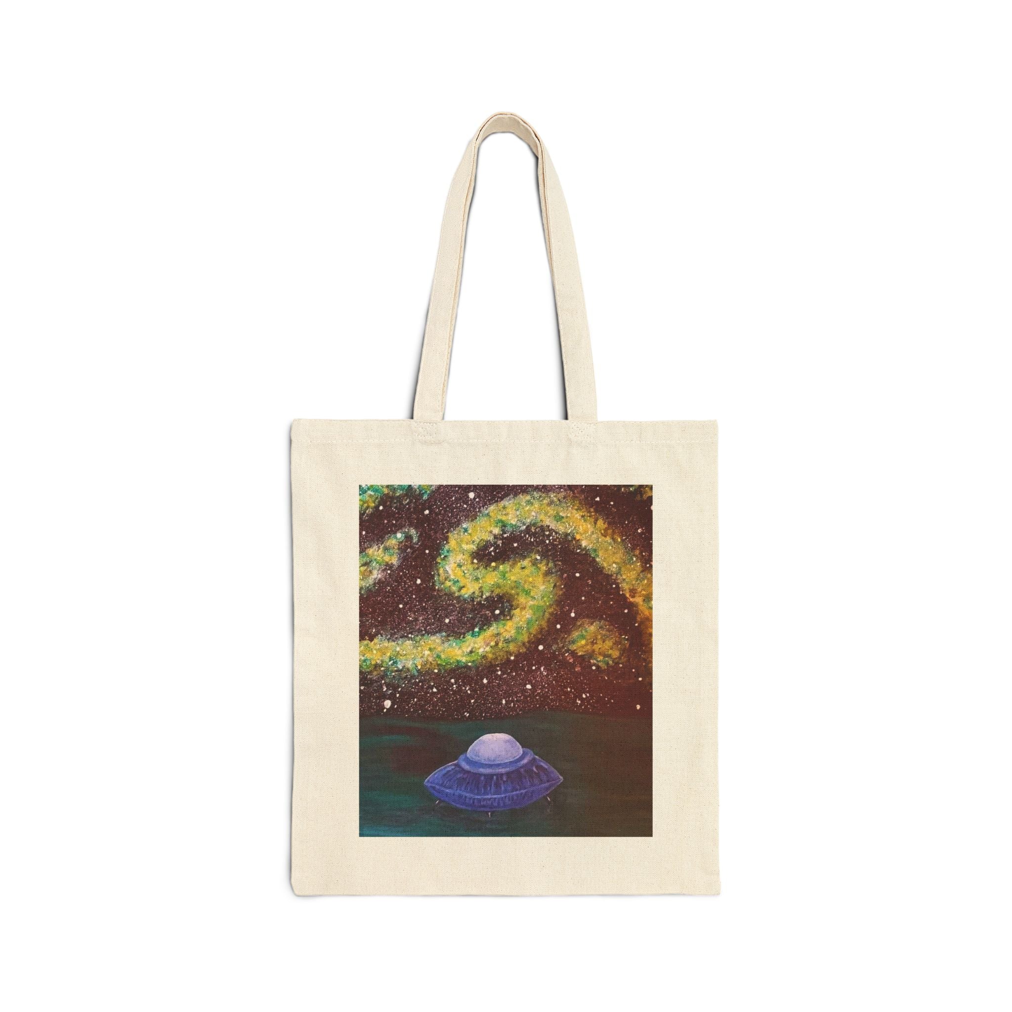 Tote Bag — Cosmic Swirl UFO Canvas Tote (Galaxy, Night Sky Art)