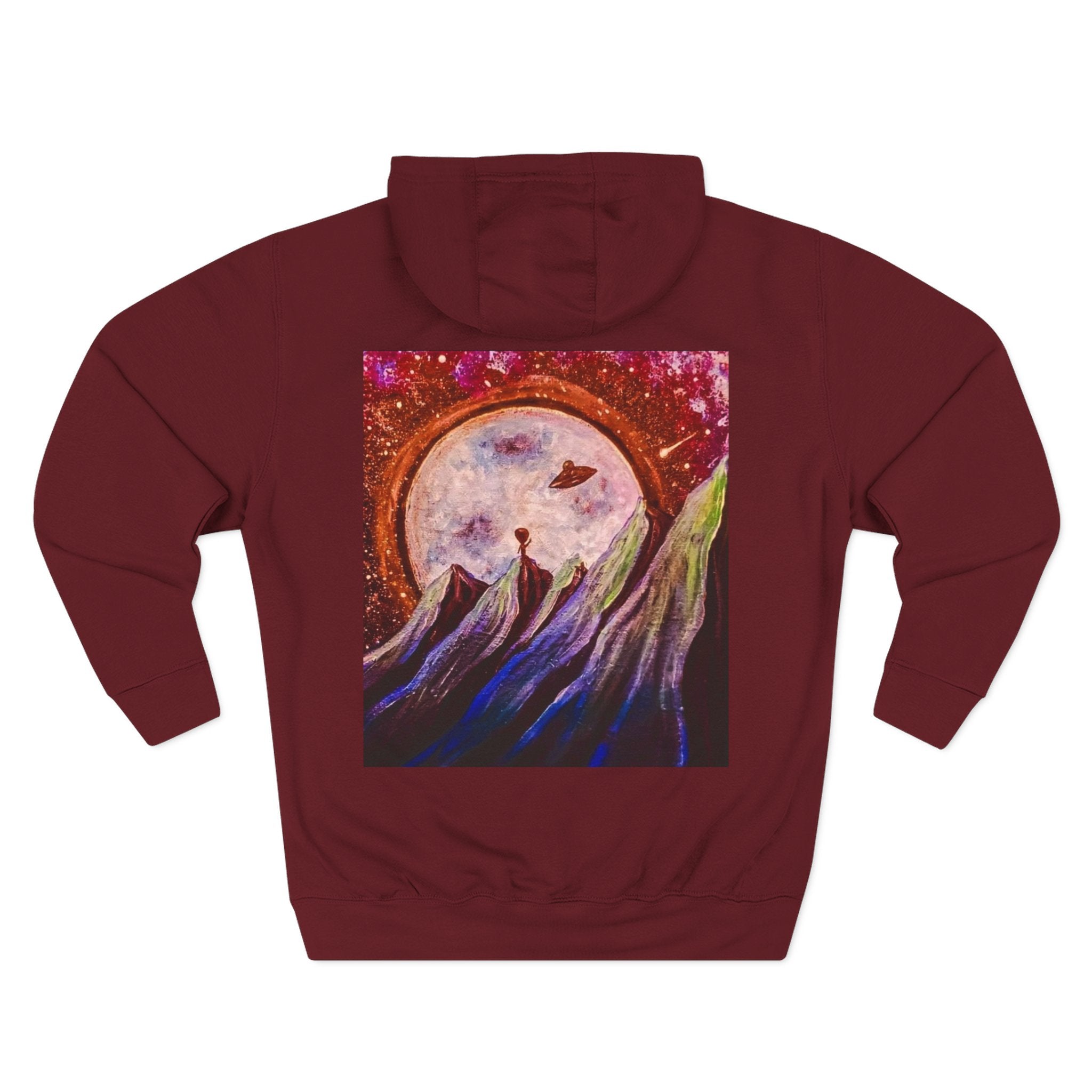 Moonlit Mountain Hoodie — Surreal Nightscape Art Fleece Hoodie