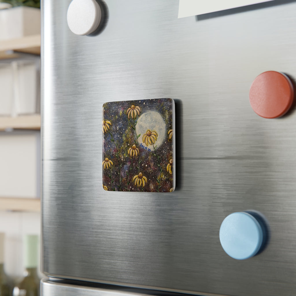 Porcelain Magnet — Moonlit Black-Eyed Susans Floral Art Magnet