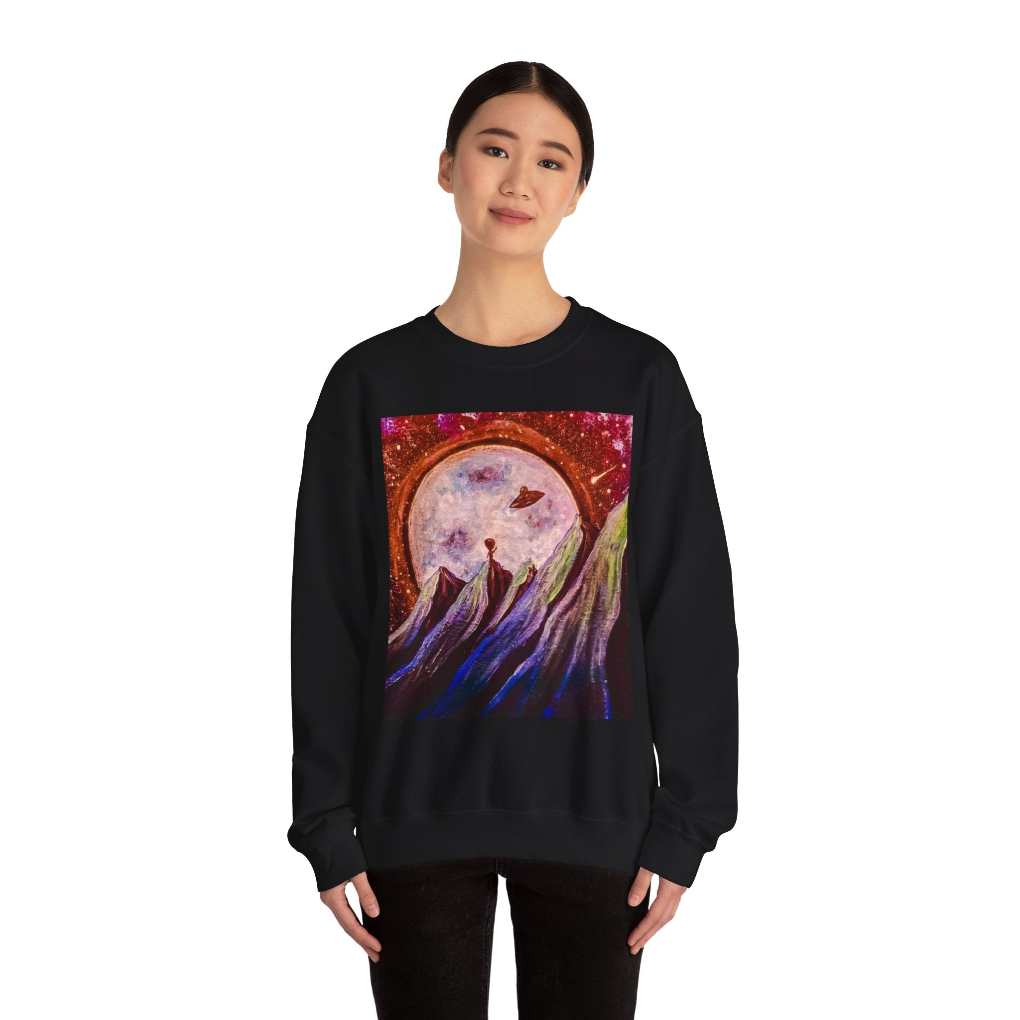 Cosmic Adventure Crewneck Sweatshirt - Unisex Heavy Blend, Galaxy Art, Starry Night Fashion, Space Lover Gift, Cozy Casual Wear
