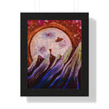 Cosmic Mountains Framed Poster — Surreal Moon & UFO Vertical Wall Art