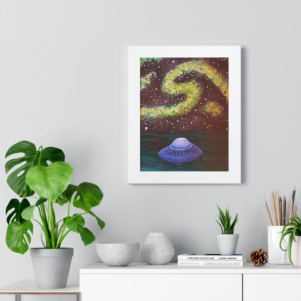 Framed Poster — Cosmic UFO Art Print (Galaxy Swirl Night Sky)