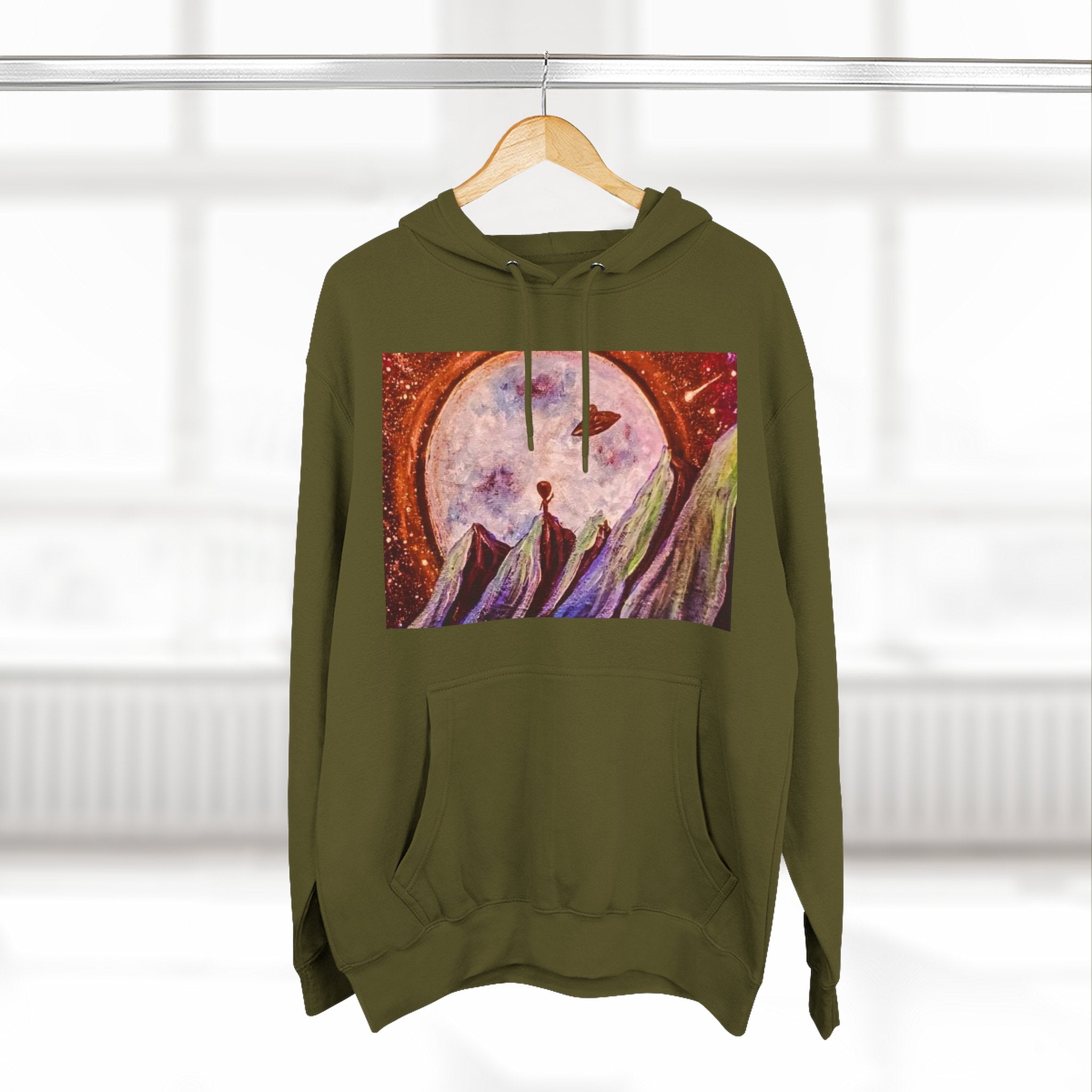 Moonlit Mountain Hoodie — Surreal Nightscape Art Fleece Hoodie